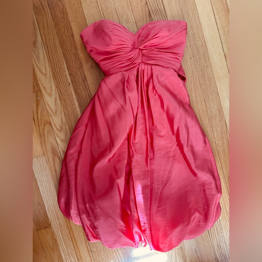 Hirtherto by Anthropologie Strapless Silk-blend Bubble Hem Dress Coral (NWT, 8)